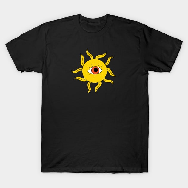 Retro 70s Vibe Hippie Sticker Sun with Eye T-Shirt by Protshirtdesign